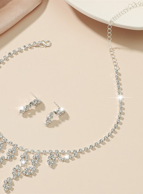 欧美外贸气质夸张项链耳环套装 璀璨闪钻项饰耳饰 婚纱礼服配饰