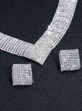 町卡施家超闪几何水钻项链耳环套装Crystal Necklace Earrings