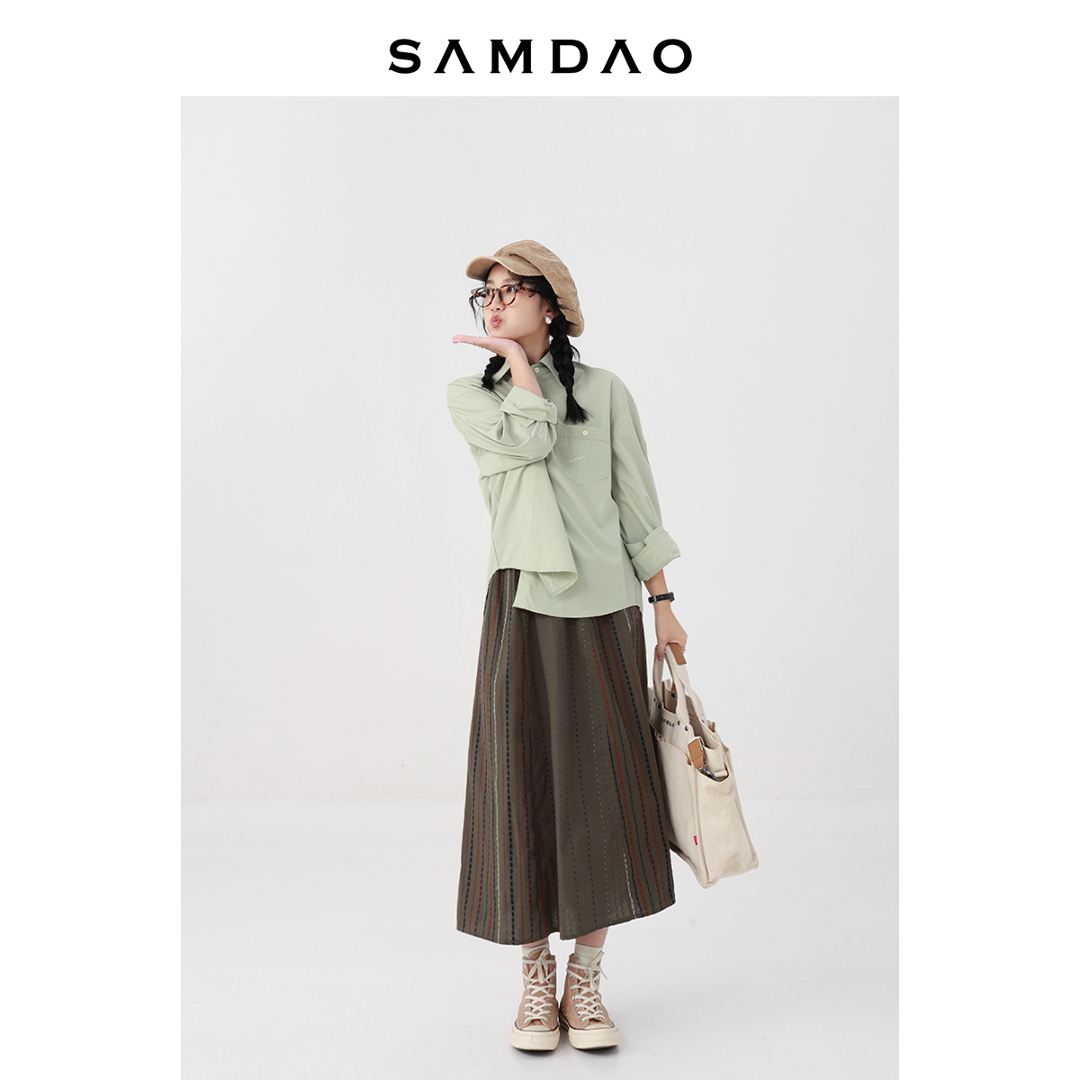 SAMDAO 店主推荐-显白绝绝子果绿色-版型很好-宽松纯棉衬衫防晒