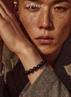 GUDESS天然黑玛瑙手串男64面切割钻石刻字定制手链情人节送男友礼