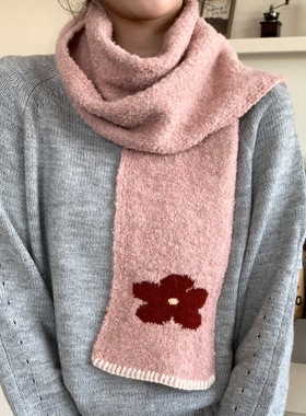 小花提花羊毛混纺甜美保暖围巾