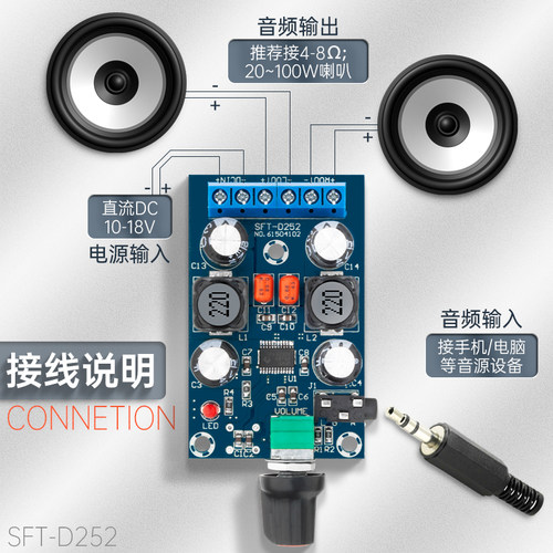 宽压12V单电源高保真双声道立体声TPA3123大功率数字功放板模块 - 图0