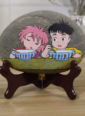 成头画成品悬崖上的金鱼宗介波妞手绘鹅卵石创意卡通摆件礼物手工