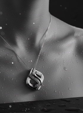 原创设计几何宝石镶嵌闪耀项链小众设计师纯银女生欧美风