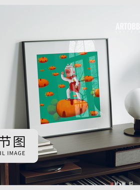 陈建周版画可爱风悟空爱心绿色现代装饰画卧室儿童房小众橙色挂画