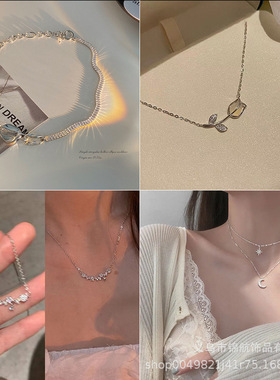 钛钢项链女黑色玉髓珠子锁骨链夏季高级感冷淡风颈链2022年新款潮