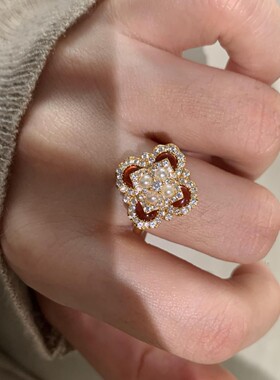 小红书爆款巨好看的戒指女粗胖手大号冷门2025新款爆款学生党四叶