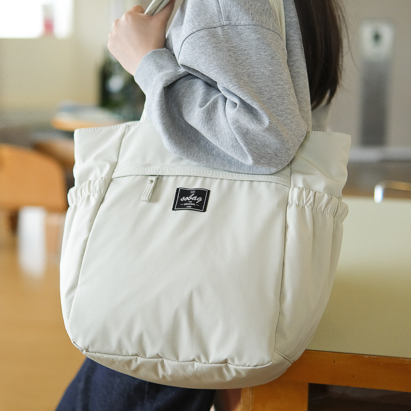 sobag秋冬日系夹棉大容量单肩尼龙布包女多口袋带拉链通勤托特包,淘宝优惠券,粉丝福利购,淘宝优惠卷