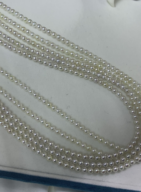 无调baby akoya珍珠项链3.5-4mm正圆微微瑕海水珍珠项链18k金扣