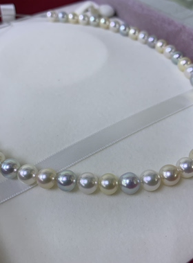 无调色极光日本akoya珍珠项链糖果色8-8.5mm纯银扣