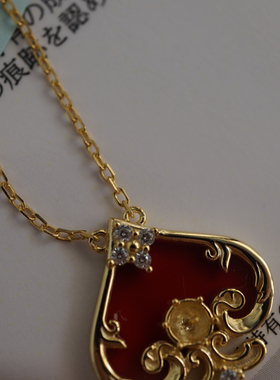 复古红桃梅花吊坠配件珍珠吊坠锁骨链配件玛瑙镶嵌 S925纯银材质