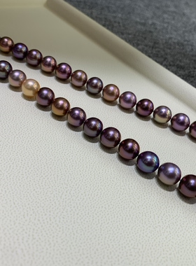 秋冬莫兰迪色天然珍珠长款项链9-11mm正圆极微微瑕淡水珍珠