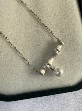 国风植物系竹节项链女轻奢百搭6.5-7mm极光淡水珍珠纯银锁骨链