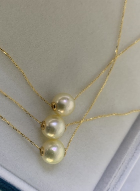 无调色日本akoya珍珠路路通项链吊坠9.5-10mm海水珍珠S925万能链