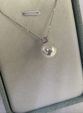 澳白吊坠项链11-12mm海水珍珠18k金钻石吊坠项链