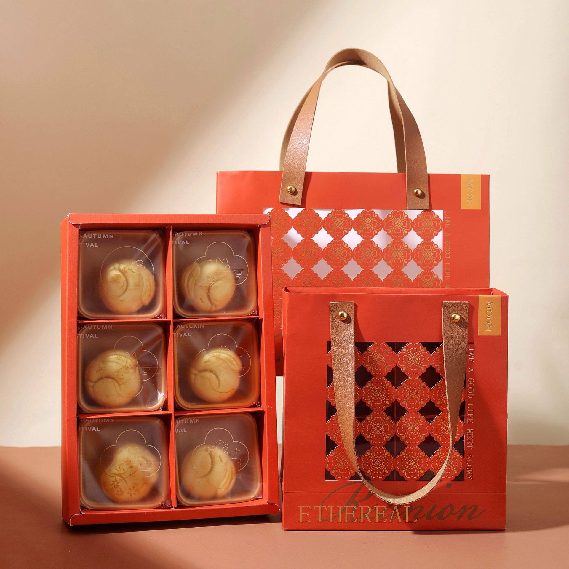 中式手提4个6粒中秋冰皮流心月饼包装盒子宫廷酥点蛋黄酥盒手提盒