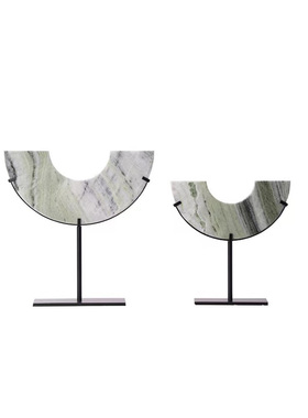 新中式绿色圆形半圆玉石玉璧摆件