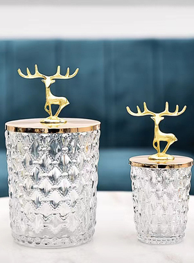 现代轻奢玻璃收纳盒牙签罐家居软装饰品样板间客厅棉签糖果罐摆件