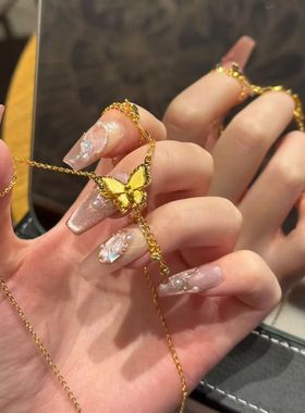 沙金饰品爆闪蝶梦流苏项链轻奢小众蝴蝶设计饰品女感送女友
