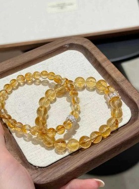 水晶手串天然锆石手链人造黄水晶黄塔山招财好运10mm水晶手链好运