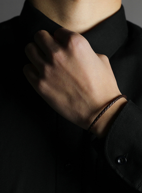 米粒扣男士手链s925时尚编织手绳