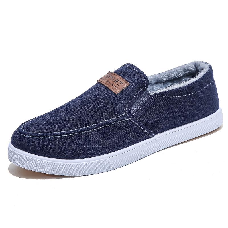 冬季男鞋加绒加厚保暖棉鞋百搭一脚蹬男士休闲鞋懒人韩版潮工作鞋 - 图0