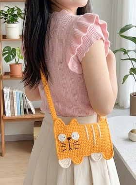 丑萌可爱小呆猫手机包手工钩织
