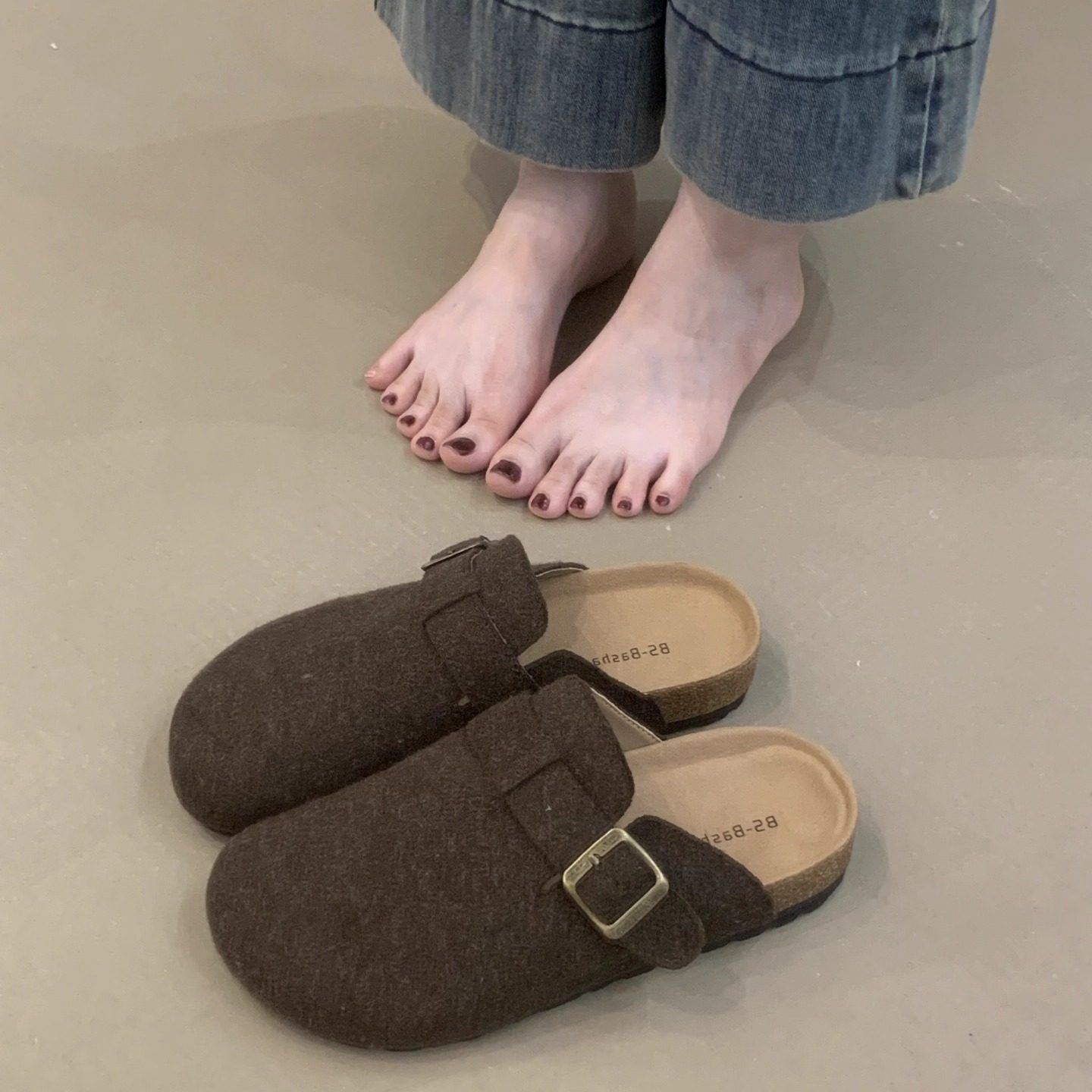 厚底勃肯鞋女2025年秋季款复古毛呢料 丑萌ins爆款懒人包头拖鞋潮,淘宝优惠券,粉丝福利购,淘宝优惠卷