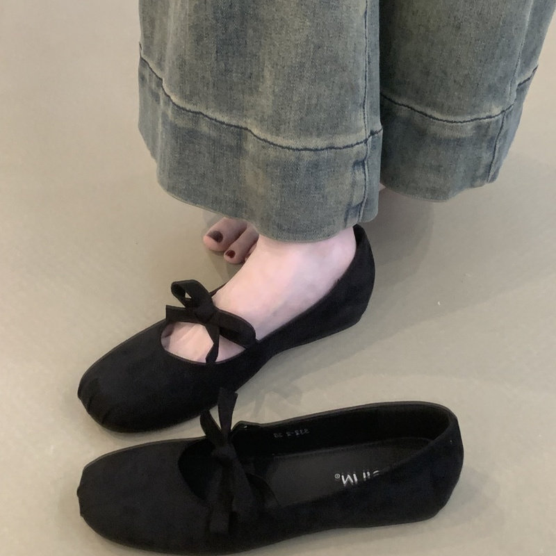 软底平底单鞋女鞋韩国温柔系仙女方头浅口蝴蝶结软软一字玛丽珍鞋,淘宝优惠券,粉丝福利购,淘宝优惠卷