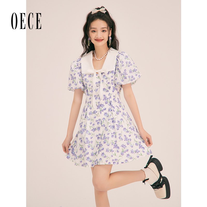 Oece气质碎花连衣裙春夏新款女装设计感小众裙子法式少女裙