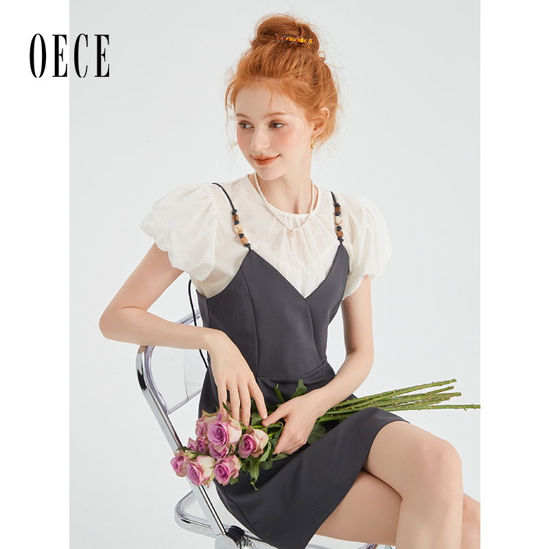 OECE气质减龄套装夏季新款女装（设计感小衫+吊带连衣裙）