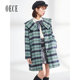 Oece复古格子呢大衣冬装新款女中长款气质毛呢外套大衣