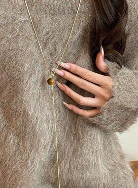 气质树脂心形美拉德小众高级感毛衣链圆形项链复古轻奢设计感项饰