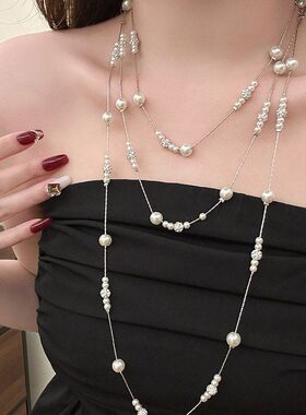 戴跨境毛衣链欧美串珠轻奢镶钻