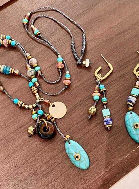 串珠彩石女项链轻奢民族风高级