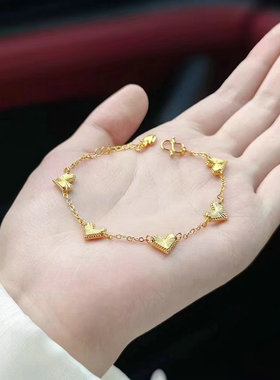 越南沙金爱心手链女久不掉色镭射五花心形镀金手链简约十字链手链