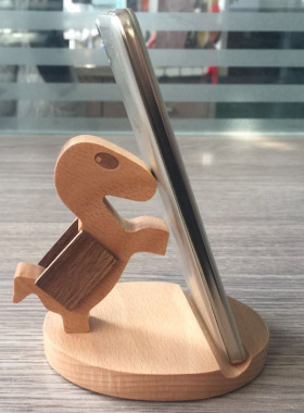 手机支架创意小鹿硬币榉木