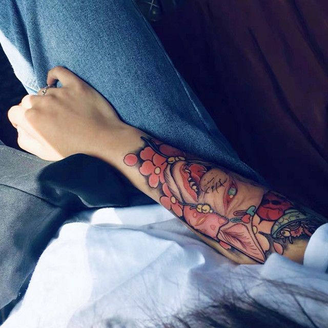 Tattoo stickers for girls with colored flower arm waterproof