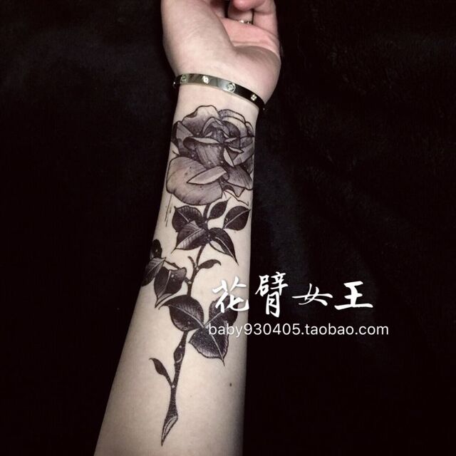 Flower Arm Girl Black Realistic Harajuku Tattoo Sticker Waterproof