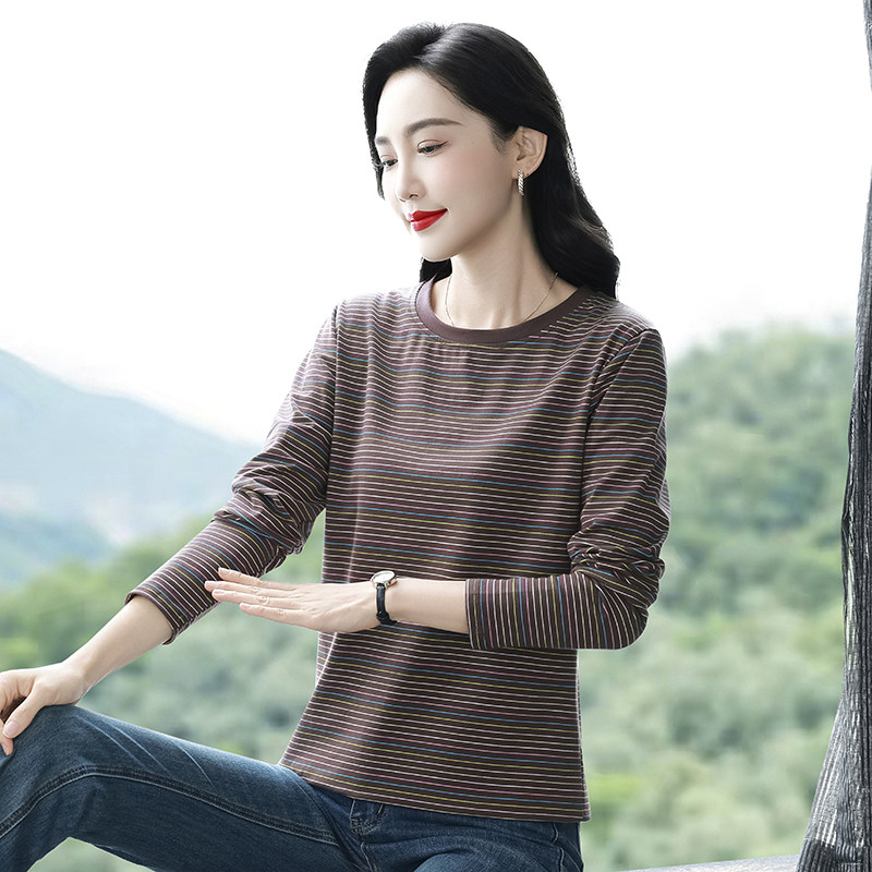 2025早秋装新款大码宽松纯棉长袖T恤女装外穿条纹打底衫上衣洋气,淘宝优惠券,粉丝福利购,淘宝优惠卷