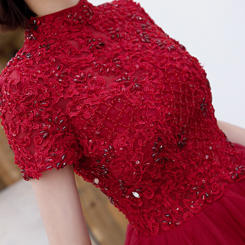 红色新娘2019夏气质短款聚会敬酒服 豪满庭礼服/晚装