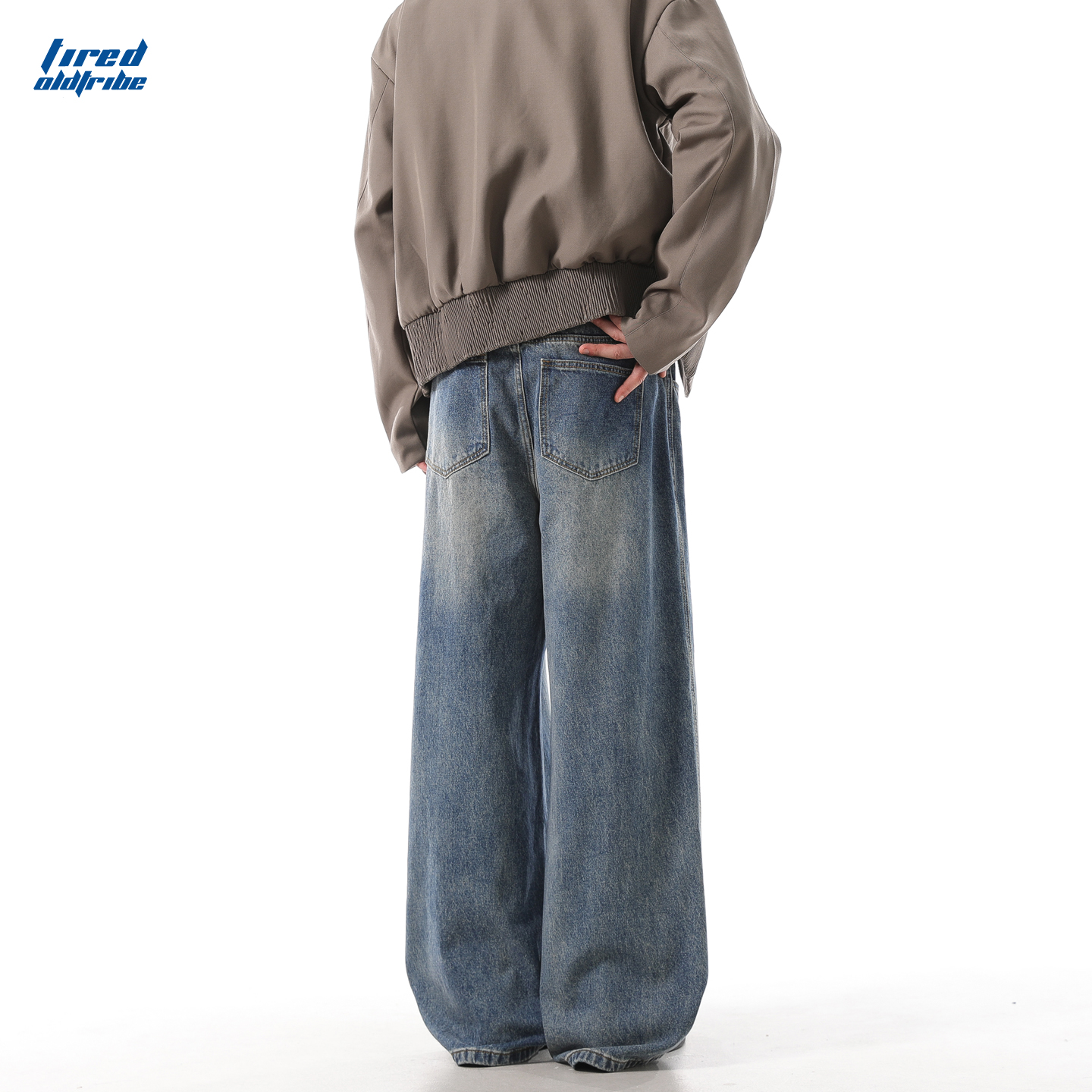 TIRED美式复古花卉刺绣牛仔裤街头直筒裤宽松阔腿裤百搭休闲长裤 - 图1