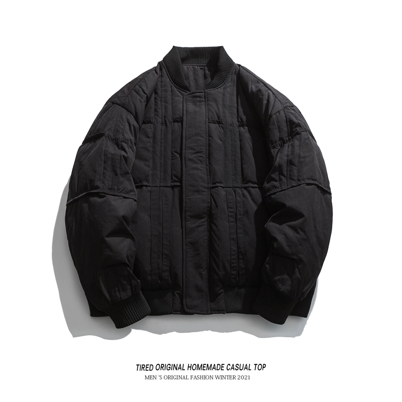 日系复古立领羽绒服男冬季90白鸭绒棒球服宽松保暖工装棉衣男外套 - 图1