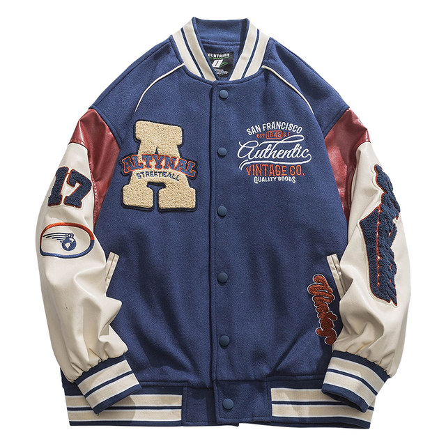 American tide brand baseball service male spring and autumn couple BF wind embroidery jacket men's street loose stitching casual jacket