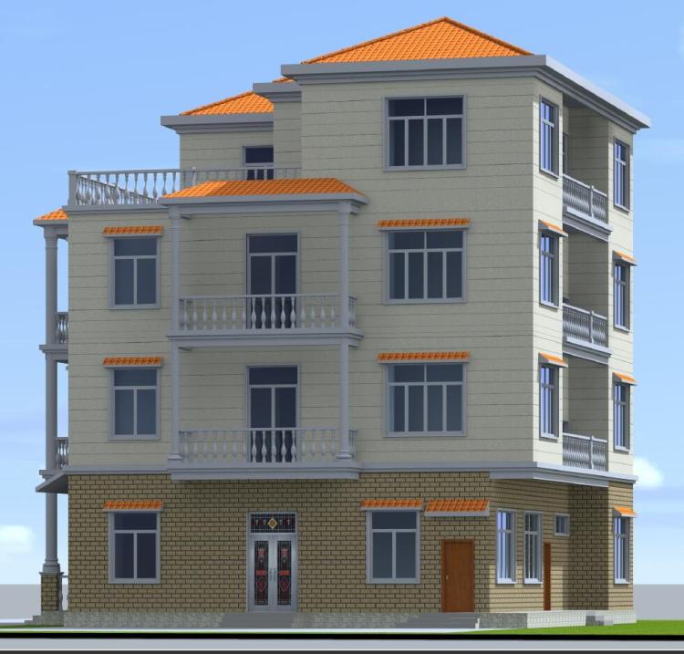 14.9x14.3 三层半简单漂亮美观实用农村别墅设计图施工图效果图 - 图0