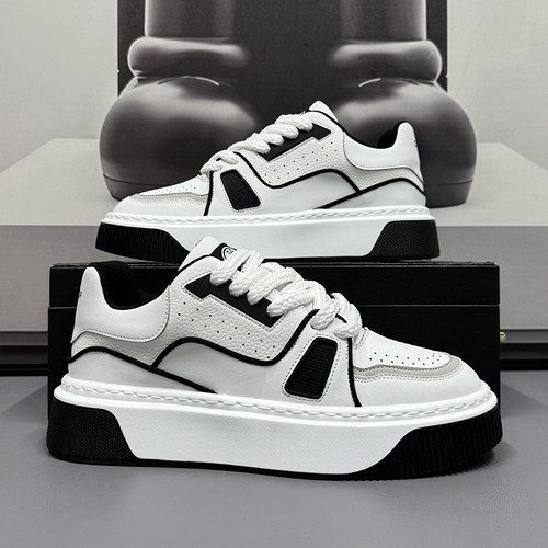 大码小白鞋男潮鞋子男款2026新款春秋透气运动休闲鞋皮面男士板鞋 - 图1