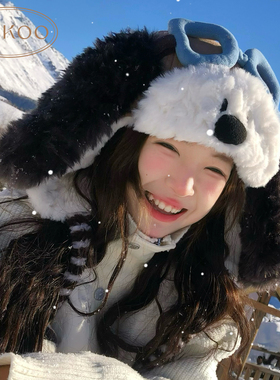 果壳史努比小狗毛绒帽女秋冬加绒