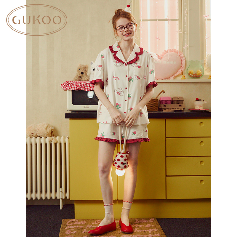 【清仓】果壳睡衣女夏季长袖睡衣套装女士睡衣可爱可外穿家居服 - 图2