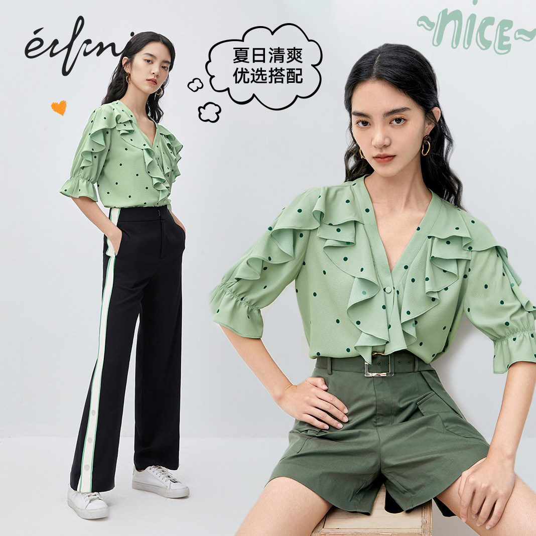 何穗款伊芙丽2020新款夏季雪纺衫 伊芙丽旗舰蕾丝衫/雪纺衫