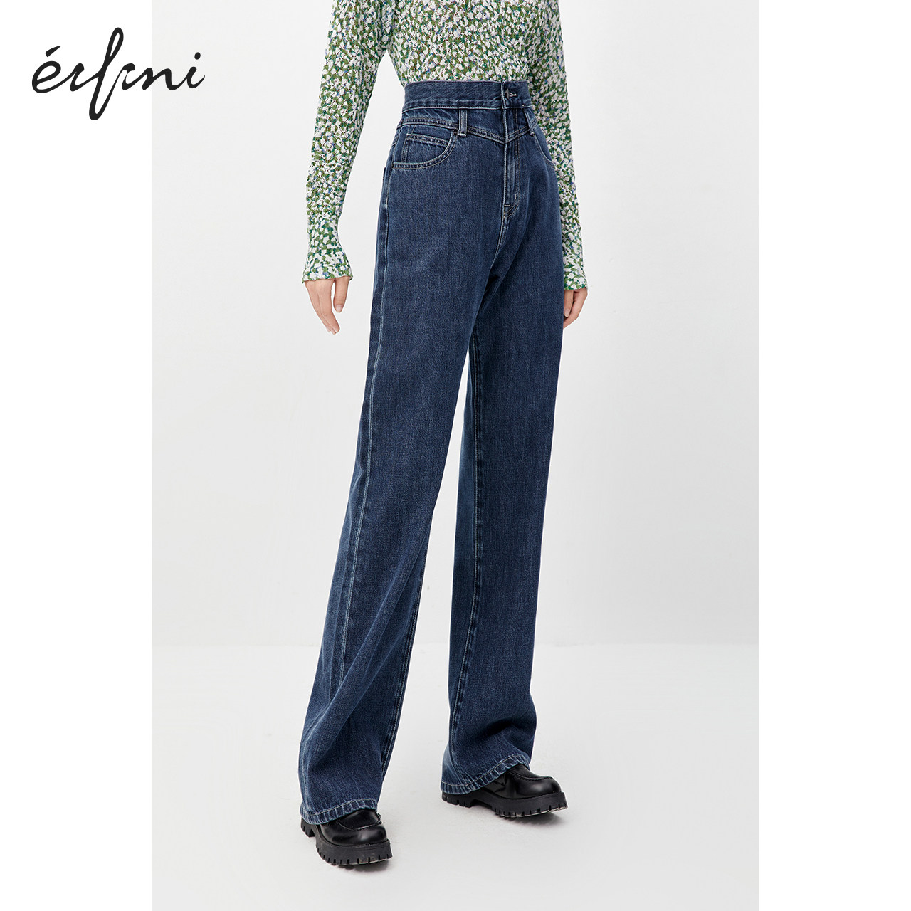 何穗同款伊芙丽阔腿2020年显瘦裤子 伊芙丽旗舰牛仔裤